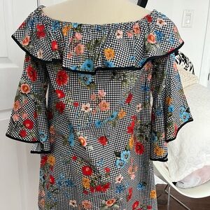 Floral Gingham Off-Shoulder Top